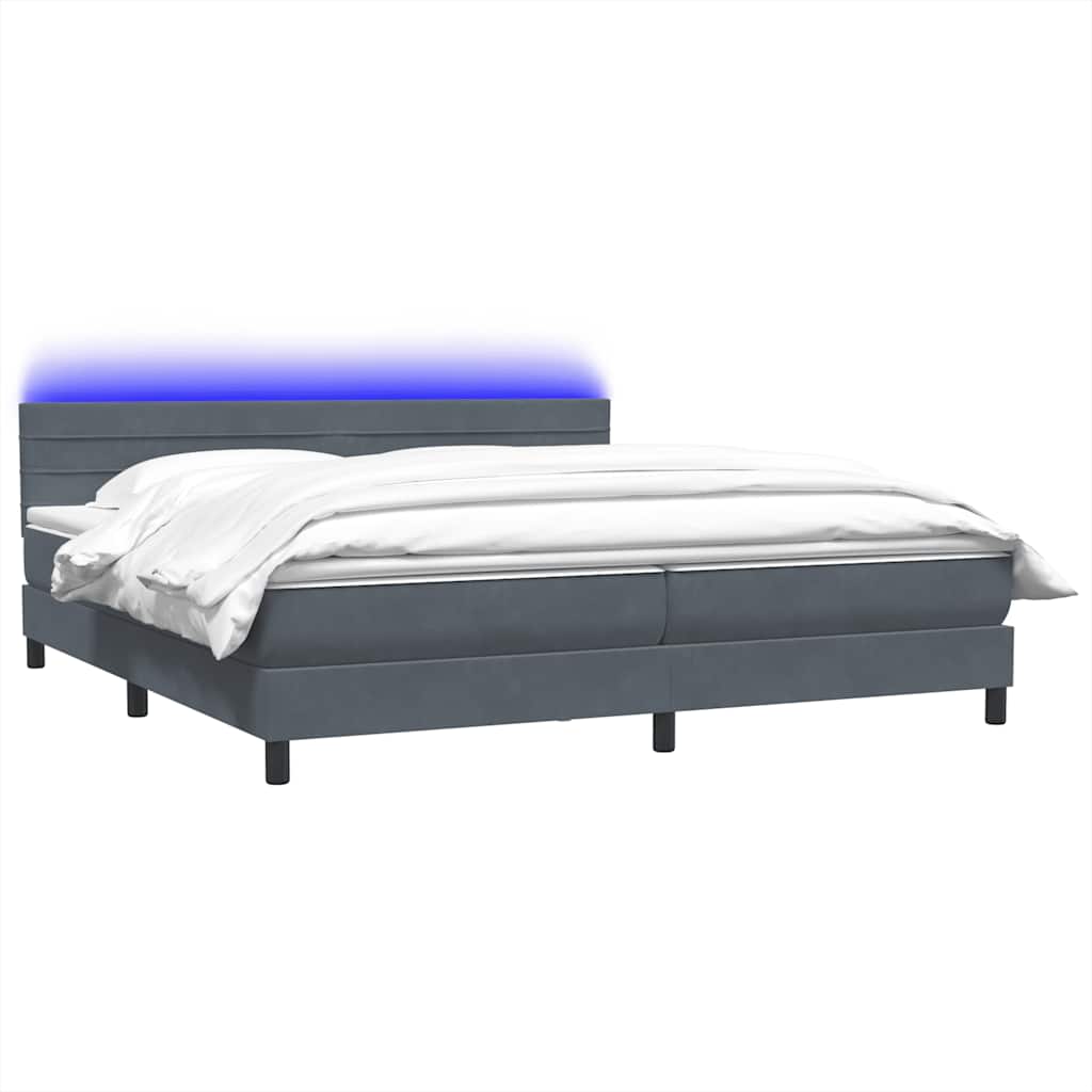 sötétszürke bársony rugós és LED-es ágy matraccal 180x210 cm