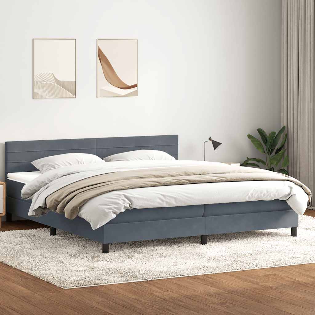 sötétszürke bársony rugós és LED-es ágy matraccal 180x210 cm