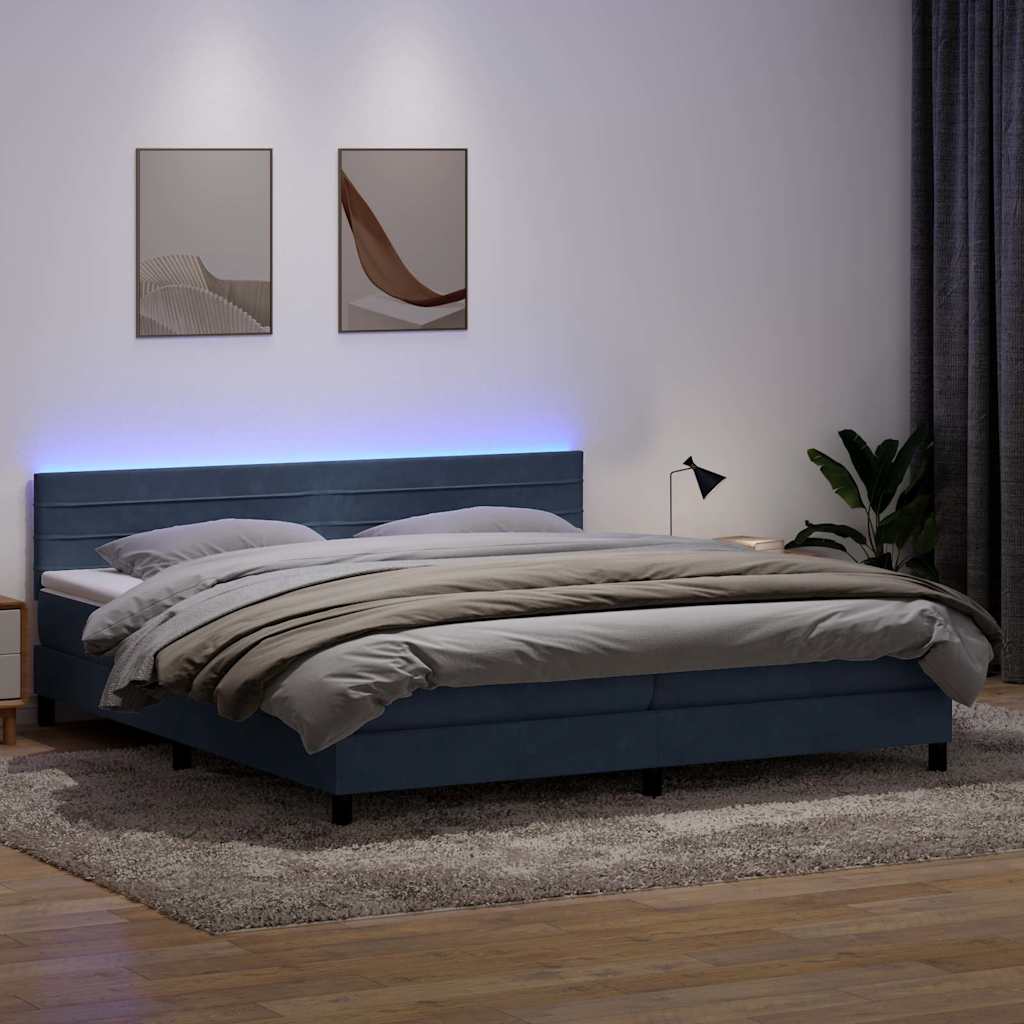 sötétszürke bársony rugós és LED-es ágy matraccal 180x210 cm