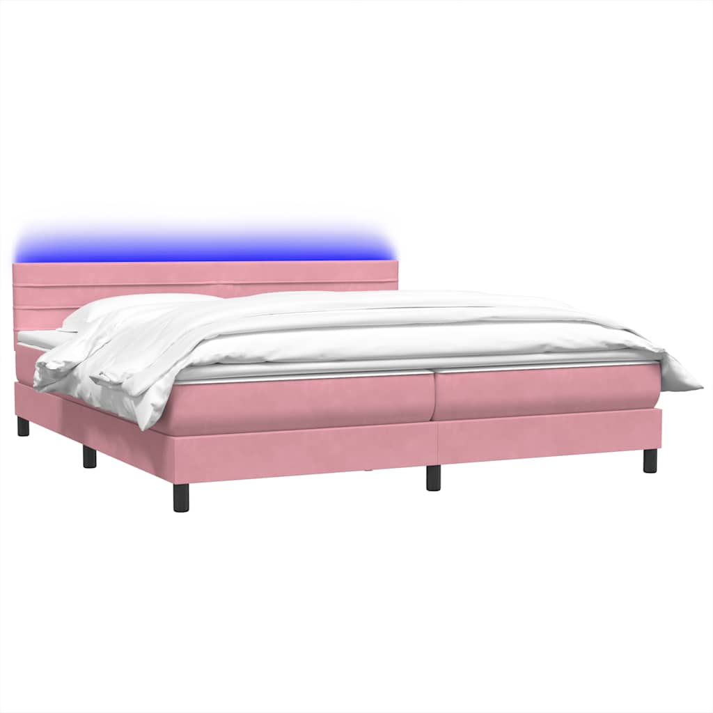 rózsaszín bársony rugós és LED-es ágy matraccal 180x210 cm