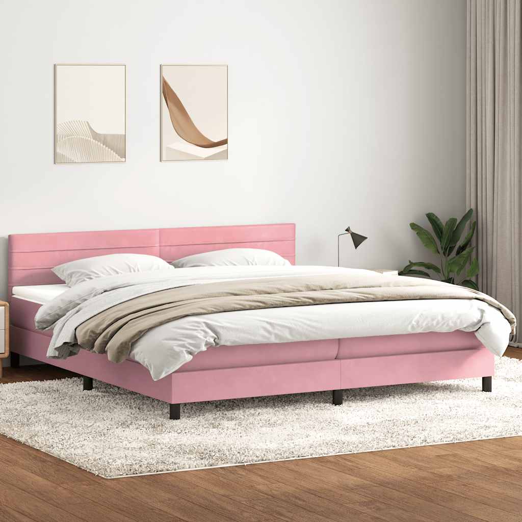 rózsaszín bársony rugós és LED-es ágy matraccal 180x210 cm