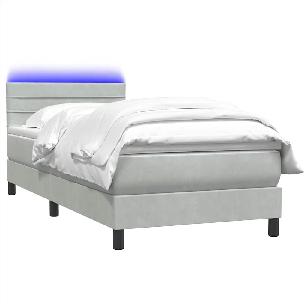 világosszürke bársony rugós és LED-es ágy matraccal 80x220 cm