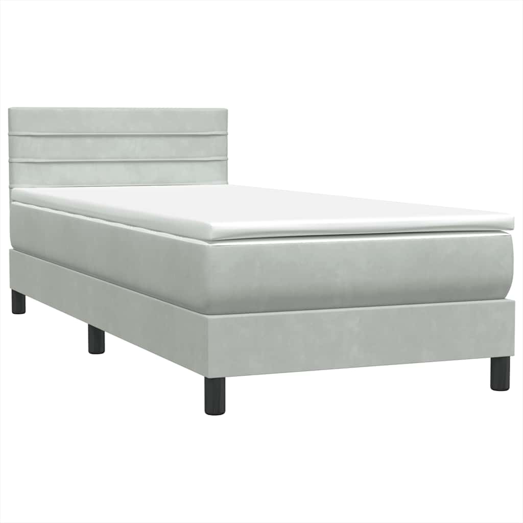 világosszürke bársony rugós és LED-es ágy matraccal 80x220 cm
