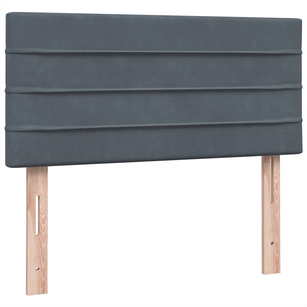 sötétszürke bársony rugós és LED-es ágy matraccal 80x220 cm