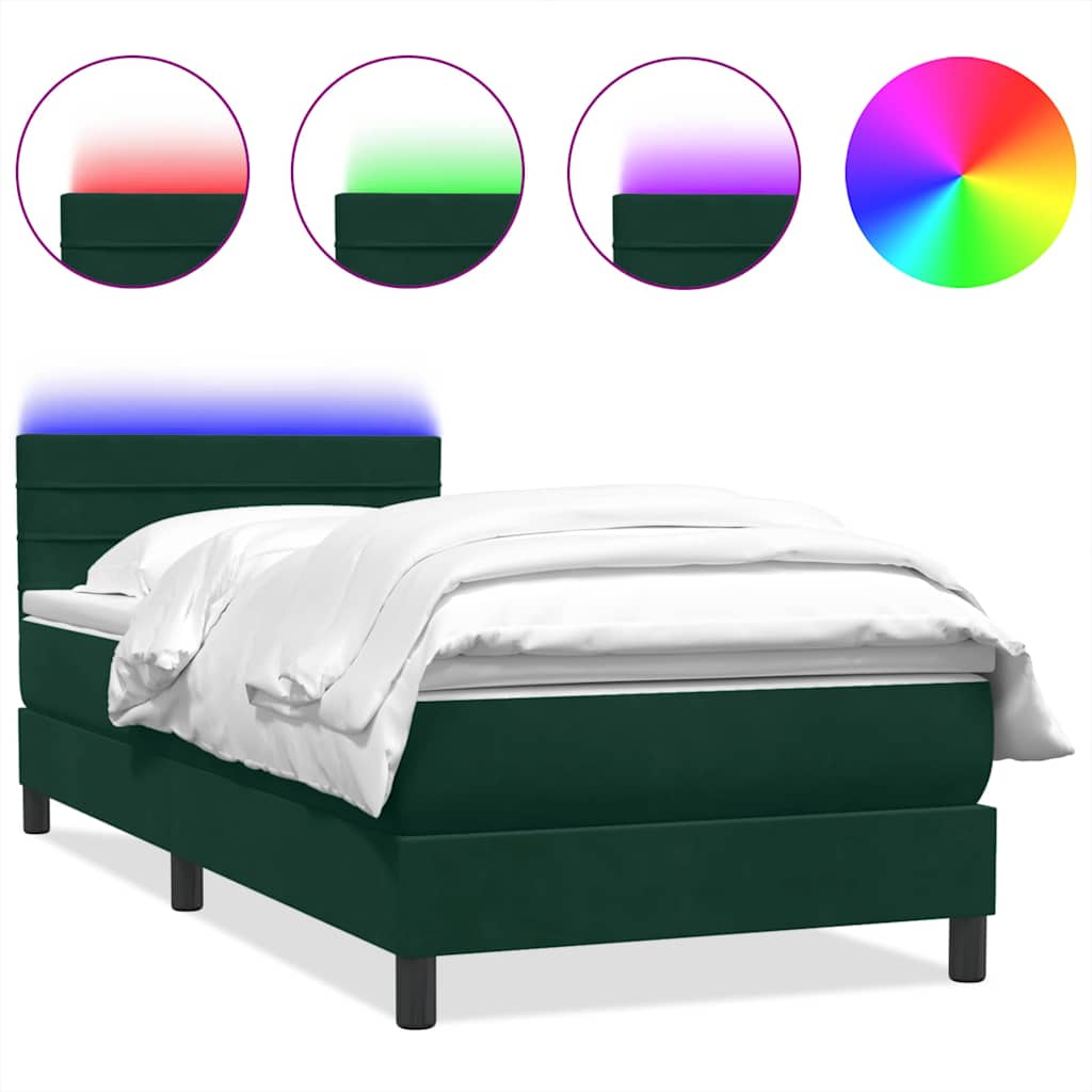 sötétzöld bársony rugós és LED-es ágy matraccal 80x220 cm