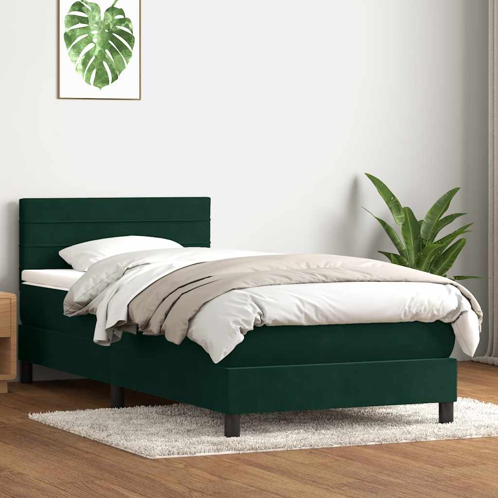 sötétzöld bársony rugós és LED-es ágy matraccal 80x220 cm