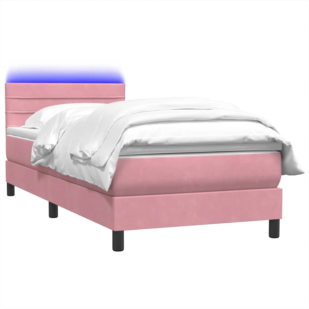 rózsaszín bársony rugós és LED-es ágy matraccal 80x220 cm