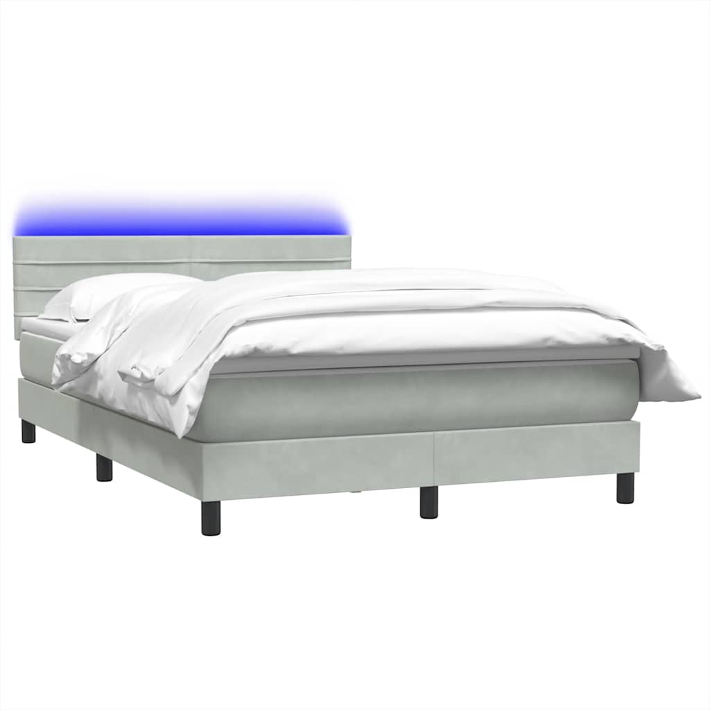 világosszürke bársony rugós és LED-es ágy matraccal 160x220 cm