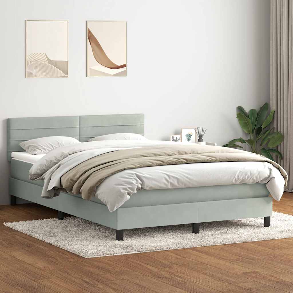 világosszürke bársony rugós és LED-es ágy matraccal 160x220 cm