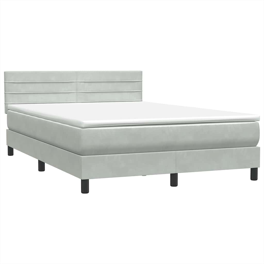 világosszürke bársony rugós és LED-es ágy matraccal 160x220 cm