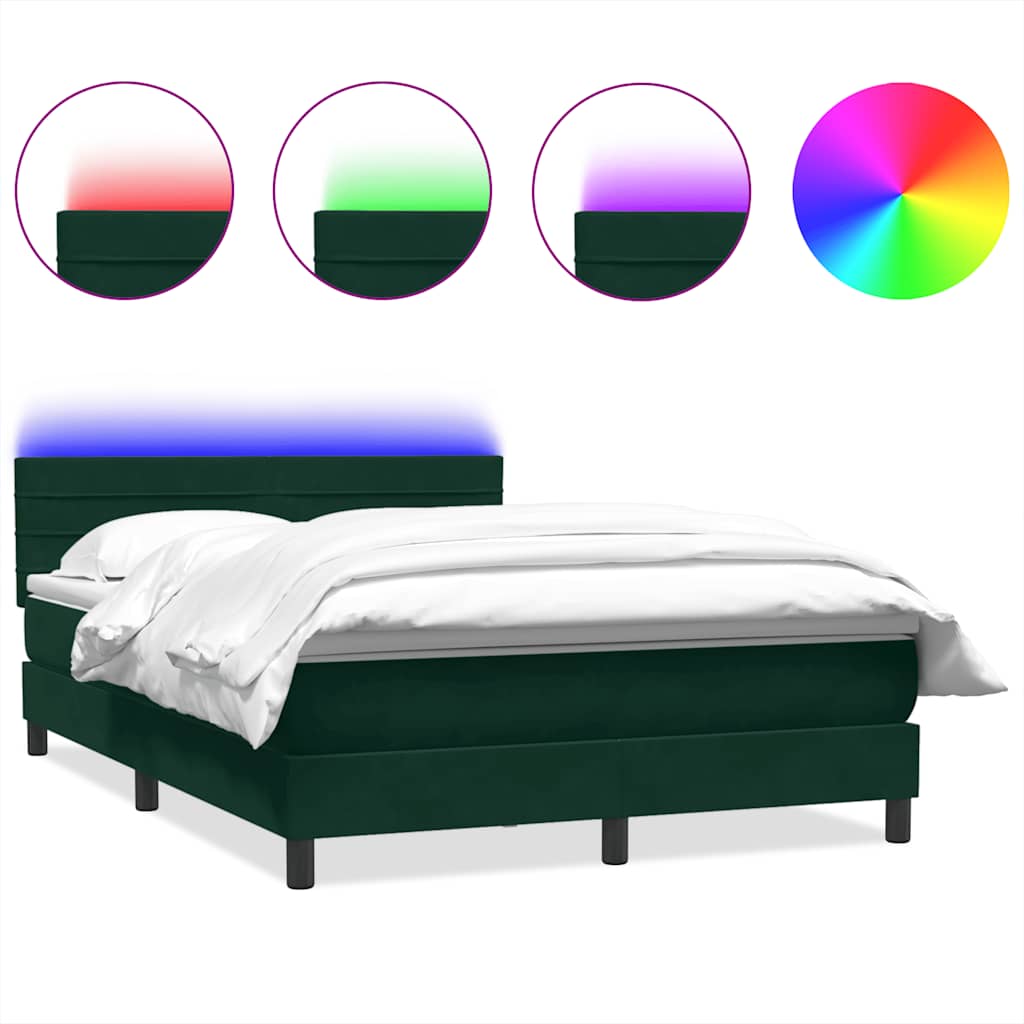sötétzöld bársony rugós és LED-es ágy matraccal 160x220 cm