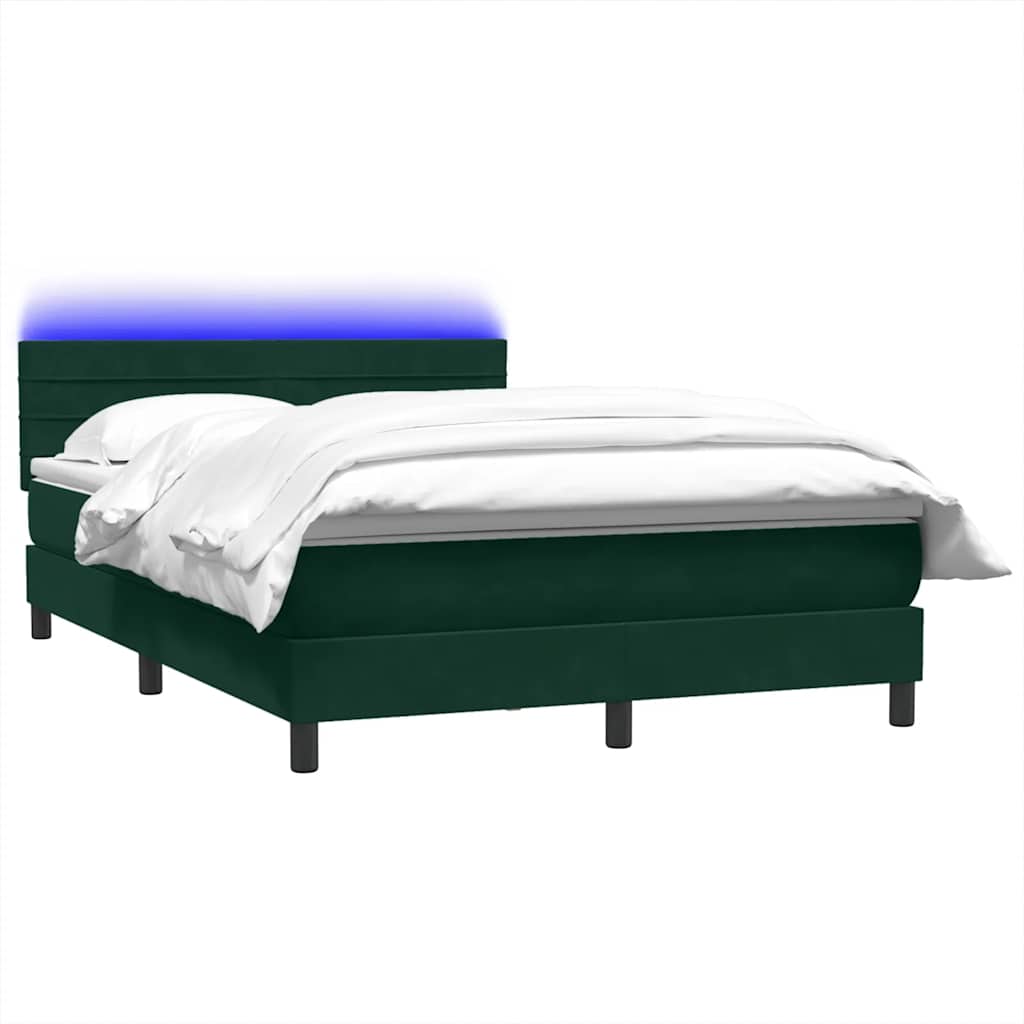 sötétzöld bársony rugós és LED-es ágy matraccal 160x220 cm