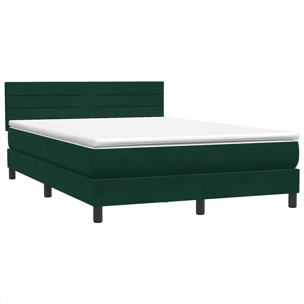 sötétzöld bársony rugós és LED-es ágy matraccal 160x220 cm