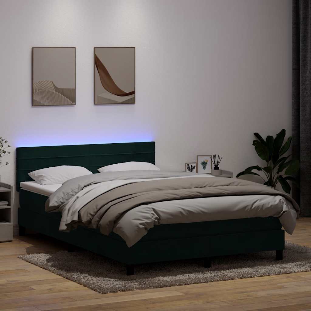 sötétzöld bársony rugós és LED-es ágy matraccal 160x220 cm