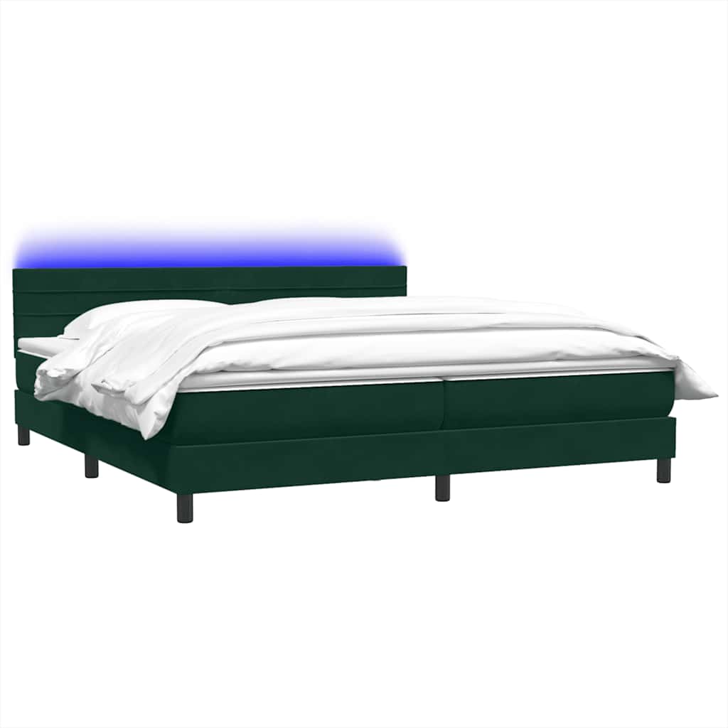 sötétzöld bársony rugós és LED-es ágy matraccal 180x220 cm
