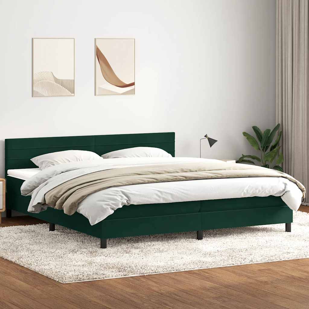 sötétzöld bársony rugós és LED-es ágy matraccal 180x220 cm