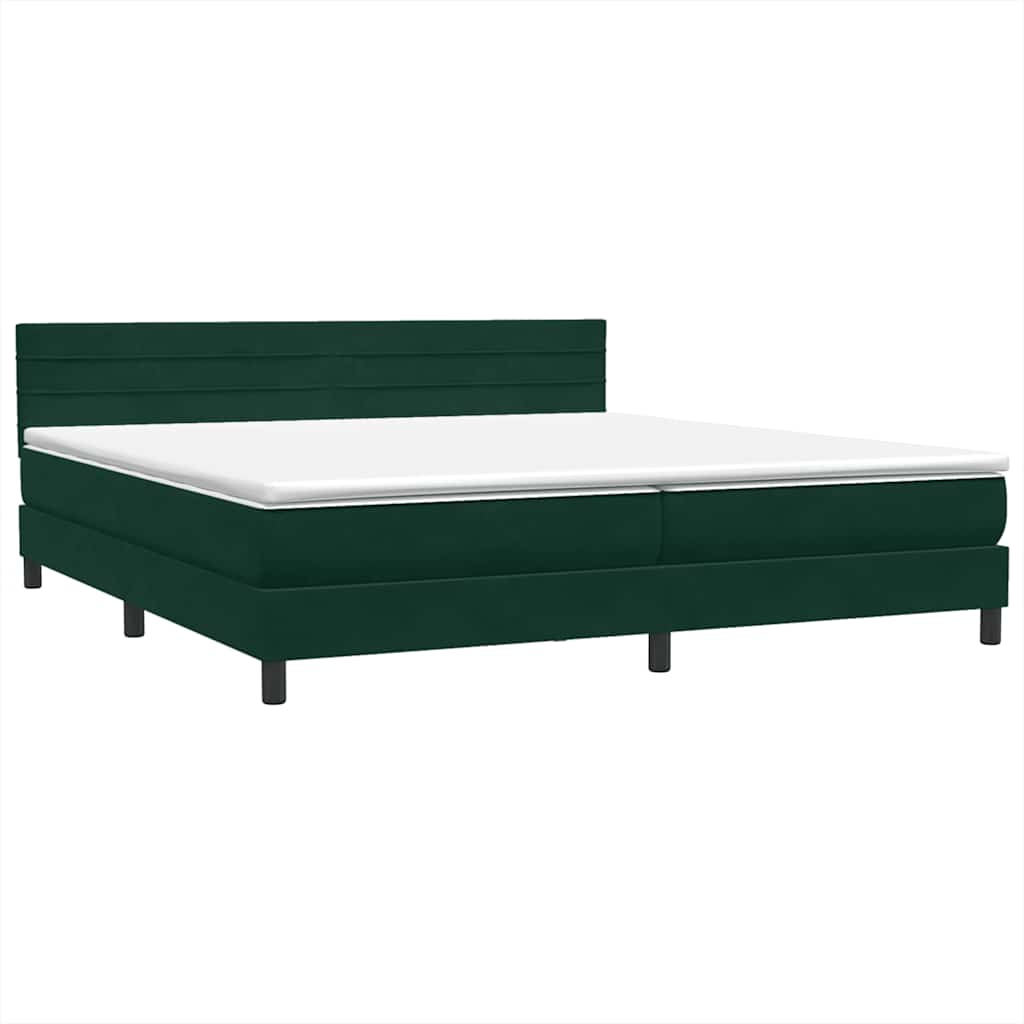 sötétzöld bársony rugós és LED-es ágy matraccal 180x220 cm