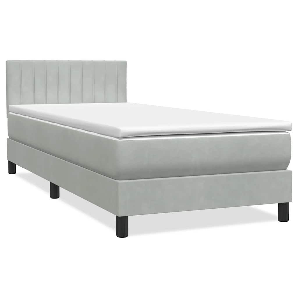világosszürke bársony rugós és LED-es ágy matraccal 80x210 cm