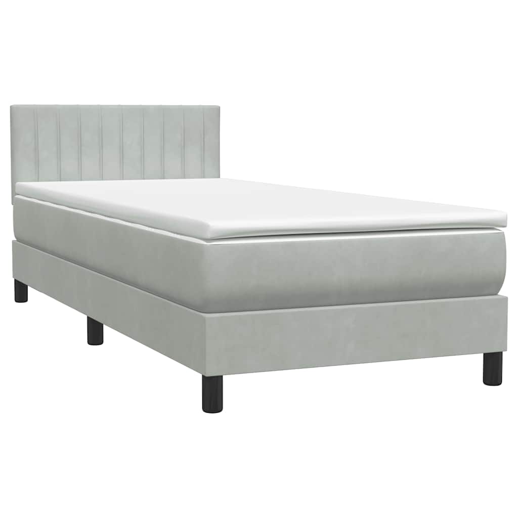 világosszürke bársony rugós és LED-es ágy matraccal 80x210 cm