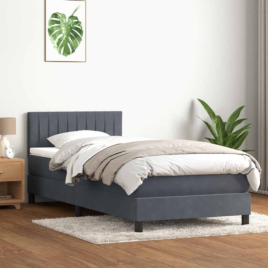 sötétszürke bársony rugós és LED-es ágy matraccal 80x210 cm