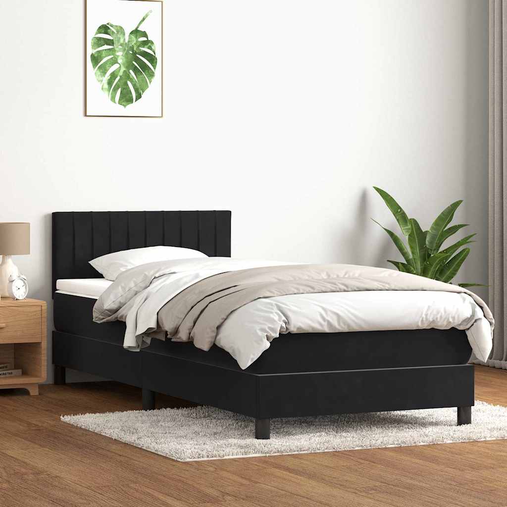 fekete bársony rugós és LED-es ágy matraccal 90x210 cm