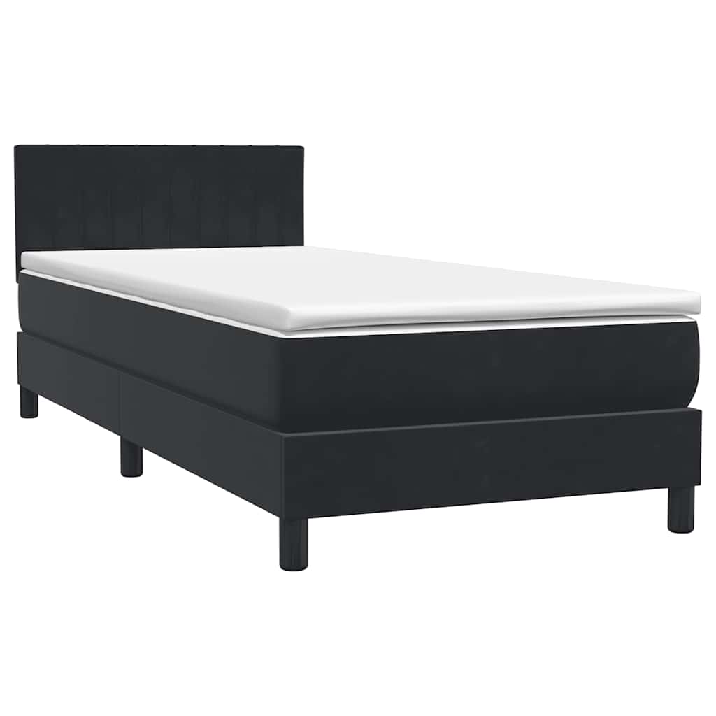 fekete bársony rugós és LED-es ágy matraccal 90x210 cm
