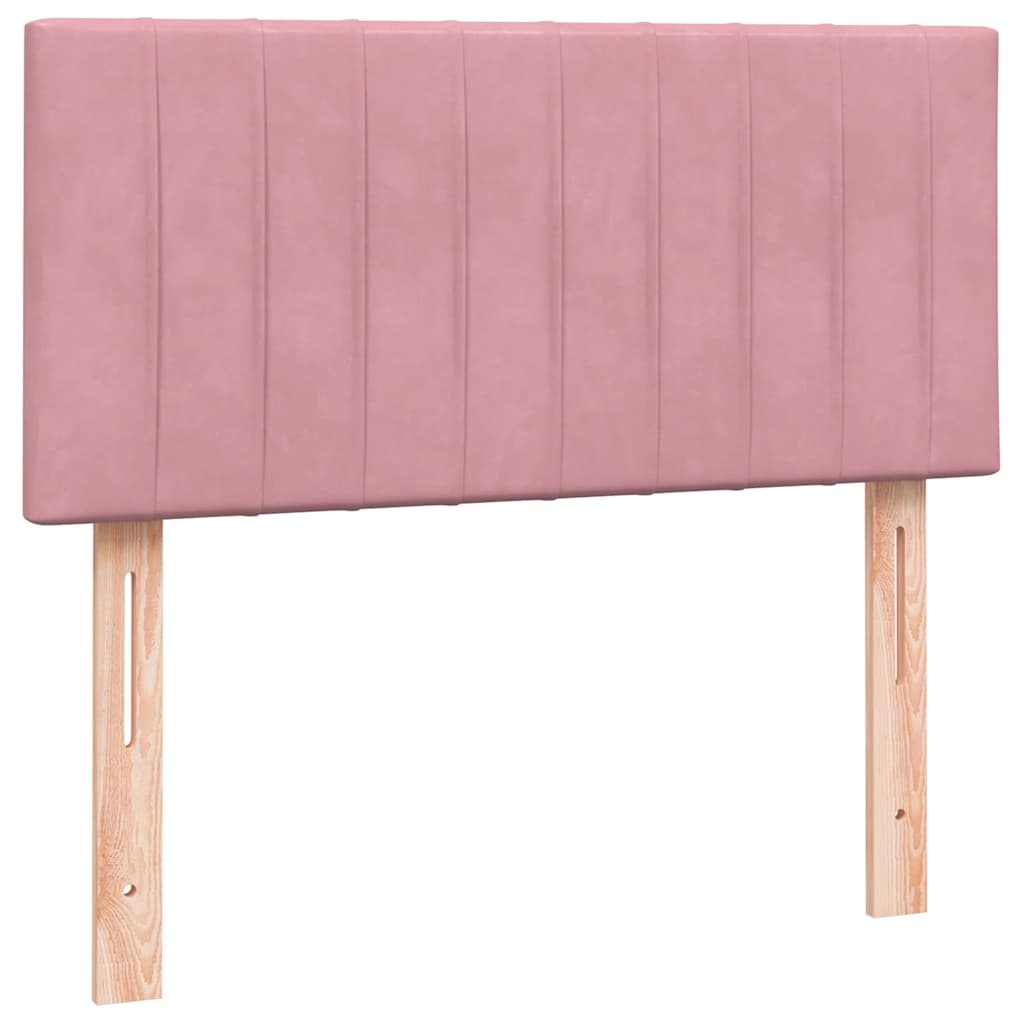 rózsaszín bársony rugós és LED-es ágy matraccal 90x210 cm
