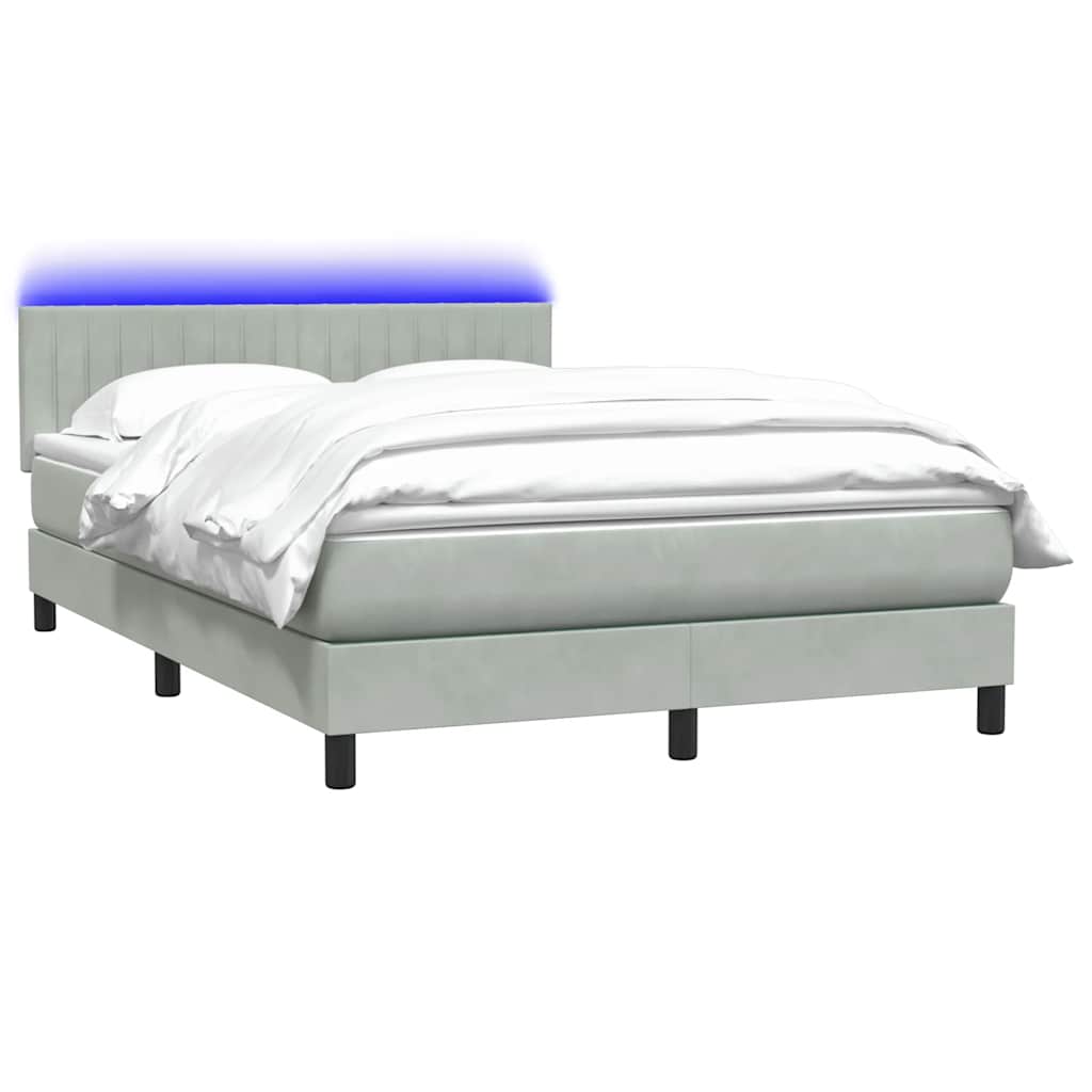 világosszürke bársony rugós és LED-es ágy matraccal 160x210 cm