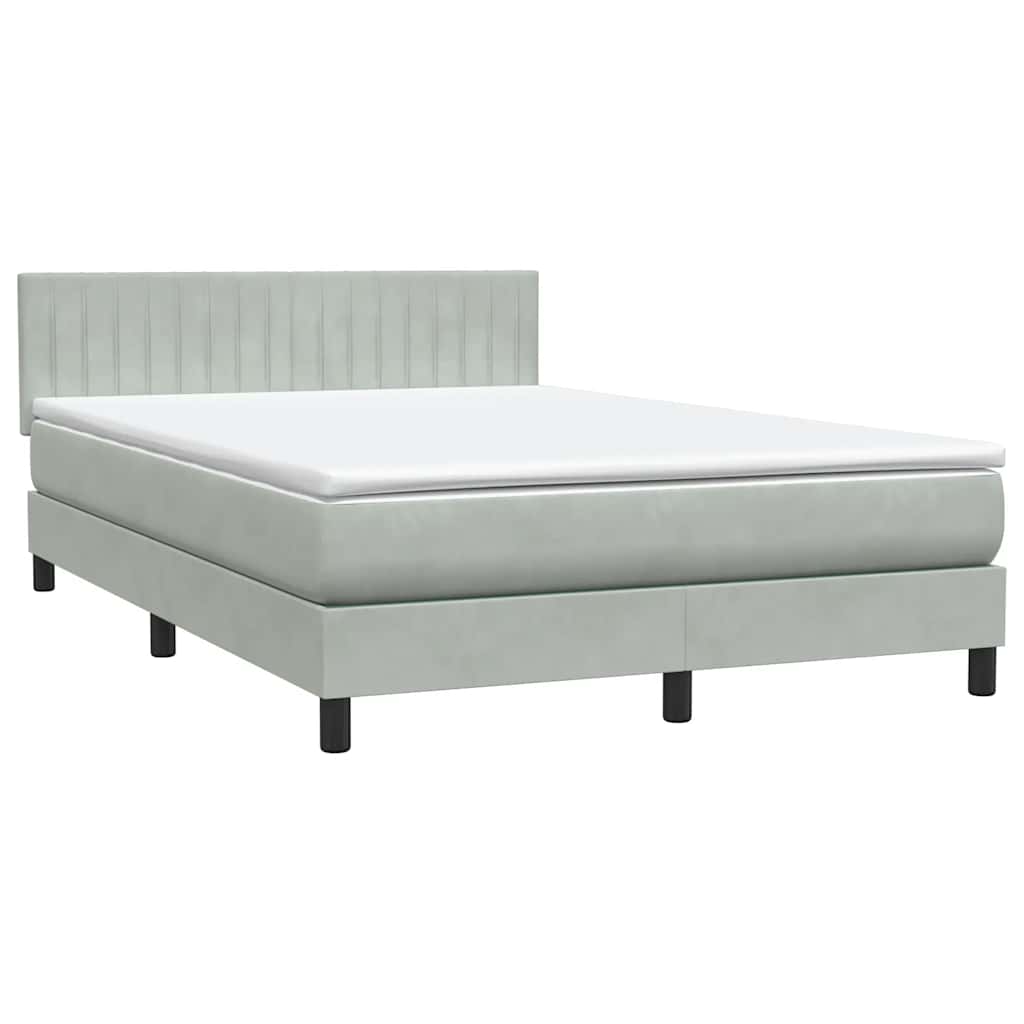 világosszürke bársony rugós és LED-es ágy matraccal 160x210 cm