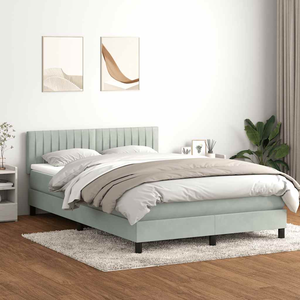 világosszürke bársony rugós és LED-es ágy matraccal 160x210 cm