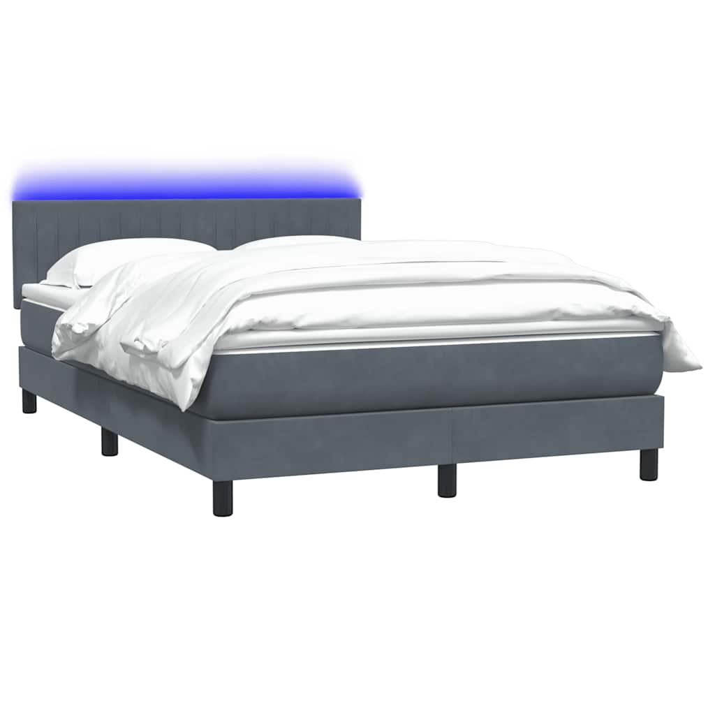 sötétszürke bársony rugós és LED-es ágy matraccal 160x210 cm