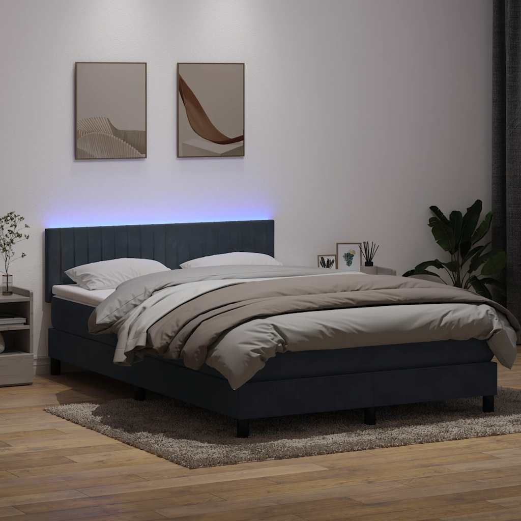 sötétszürke bársony rugós és LED-es ágy matraccal 160x210 cm