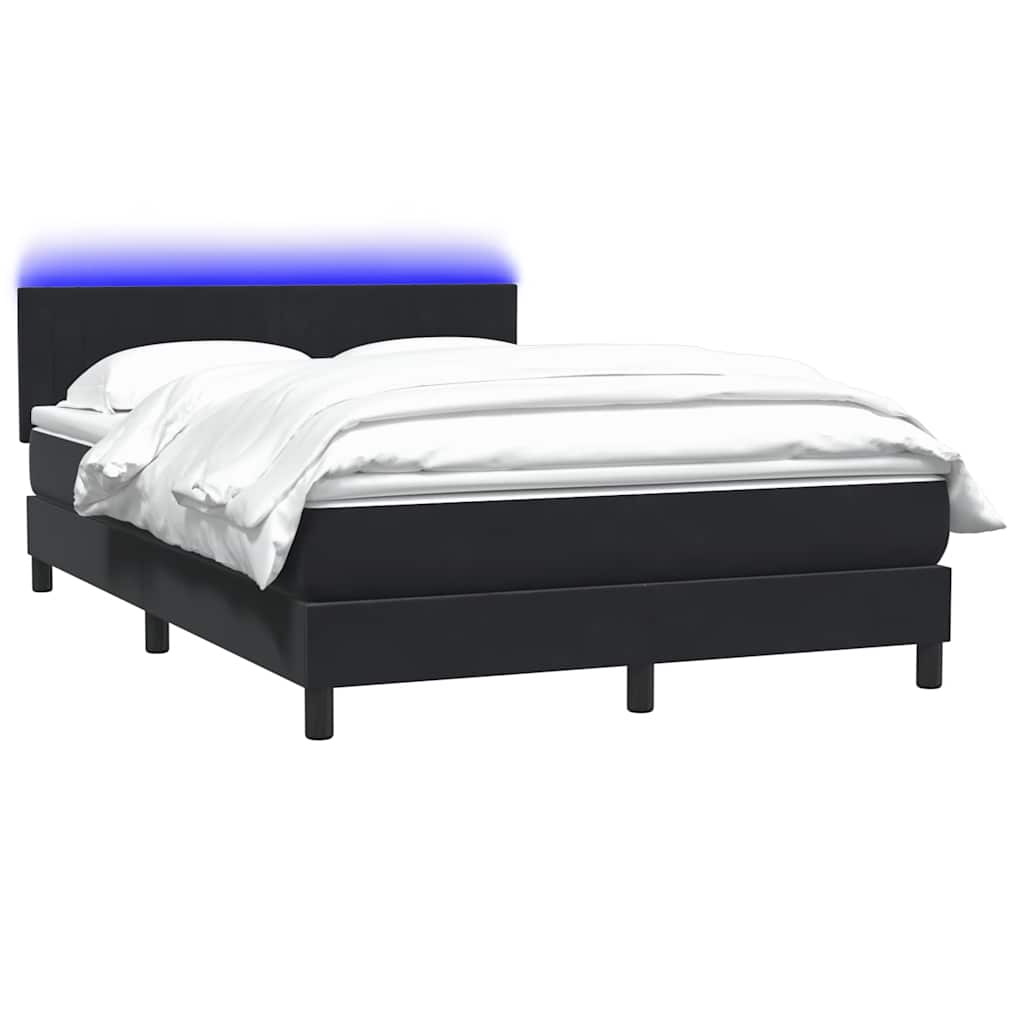 fekete bársony rugós és LED-es ágy matraccal 160x210 cm