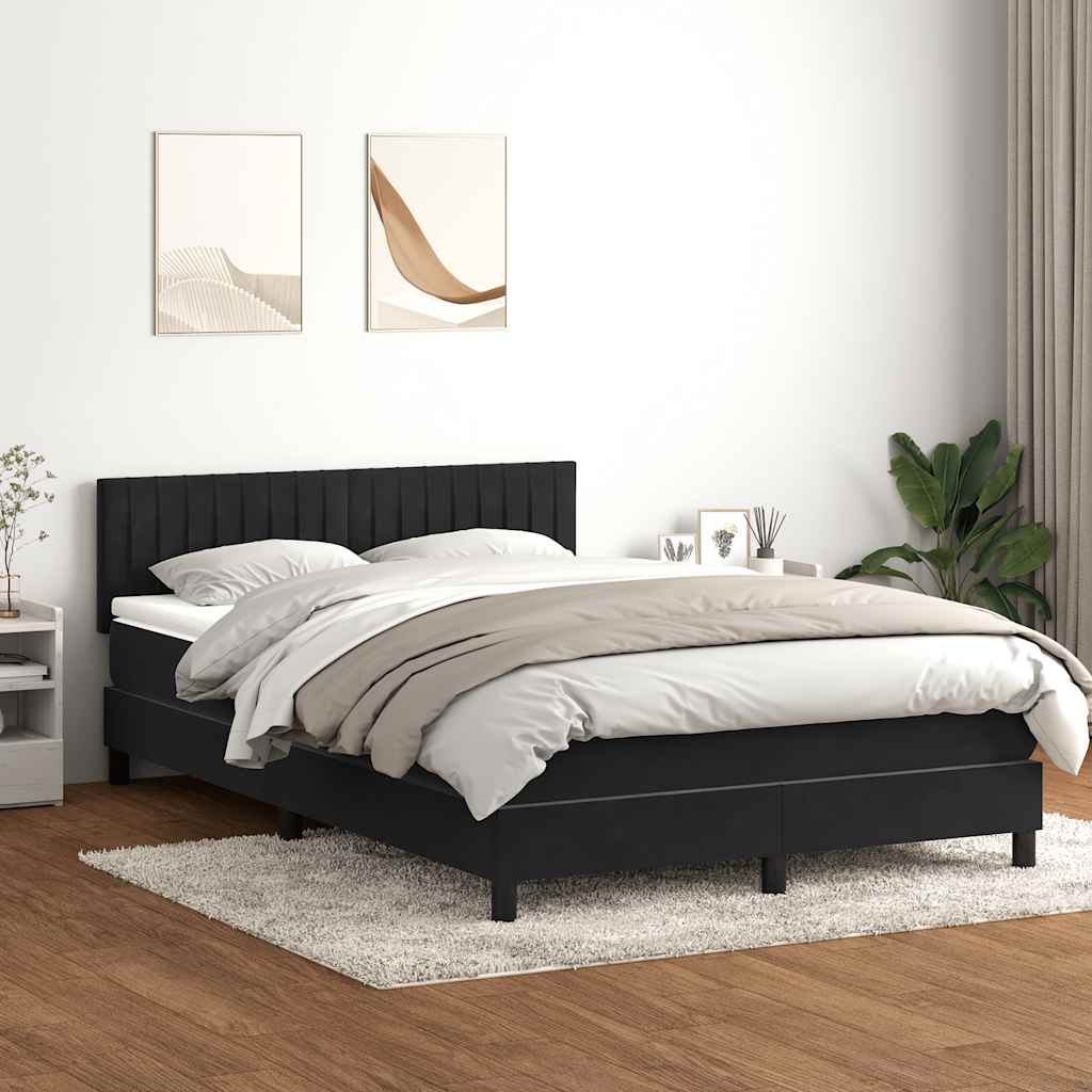 fekete bársony rugós és LED-es ágy matraccal 160x210 cm