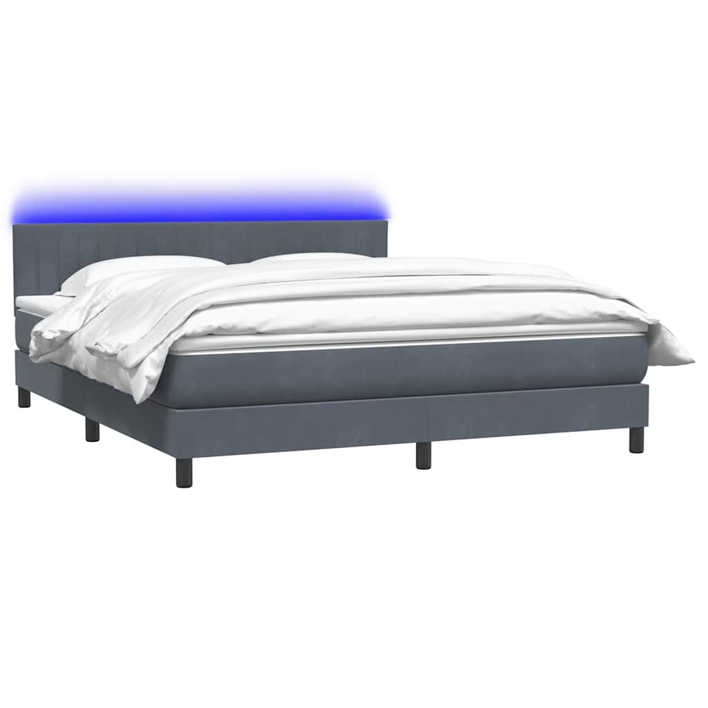sötétszürke bársony rugós és LED-es ágy matraccal 180x210 cm