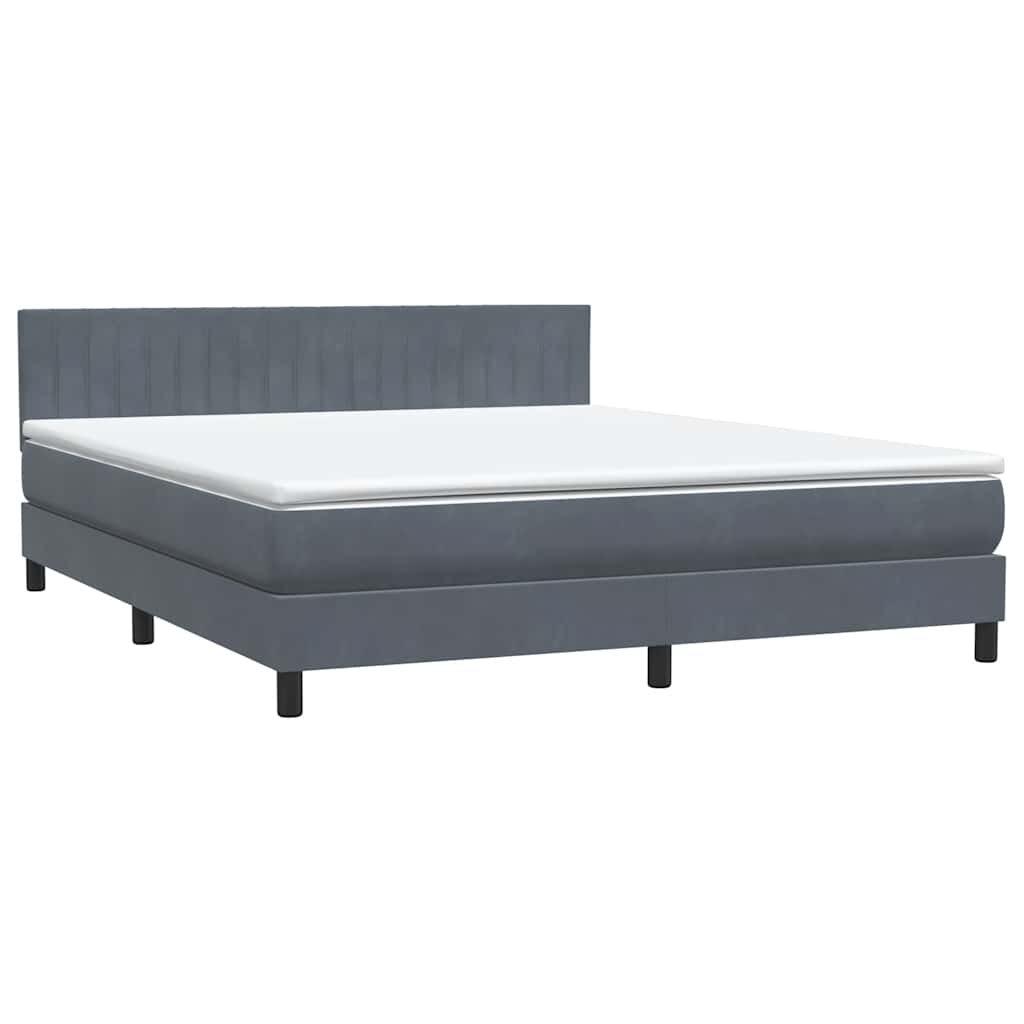 sötétszürke bársony rugós és LED-es ágy matraccal 180x210 cm