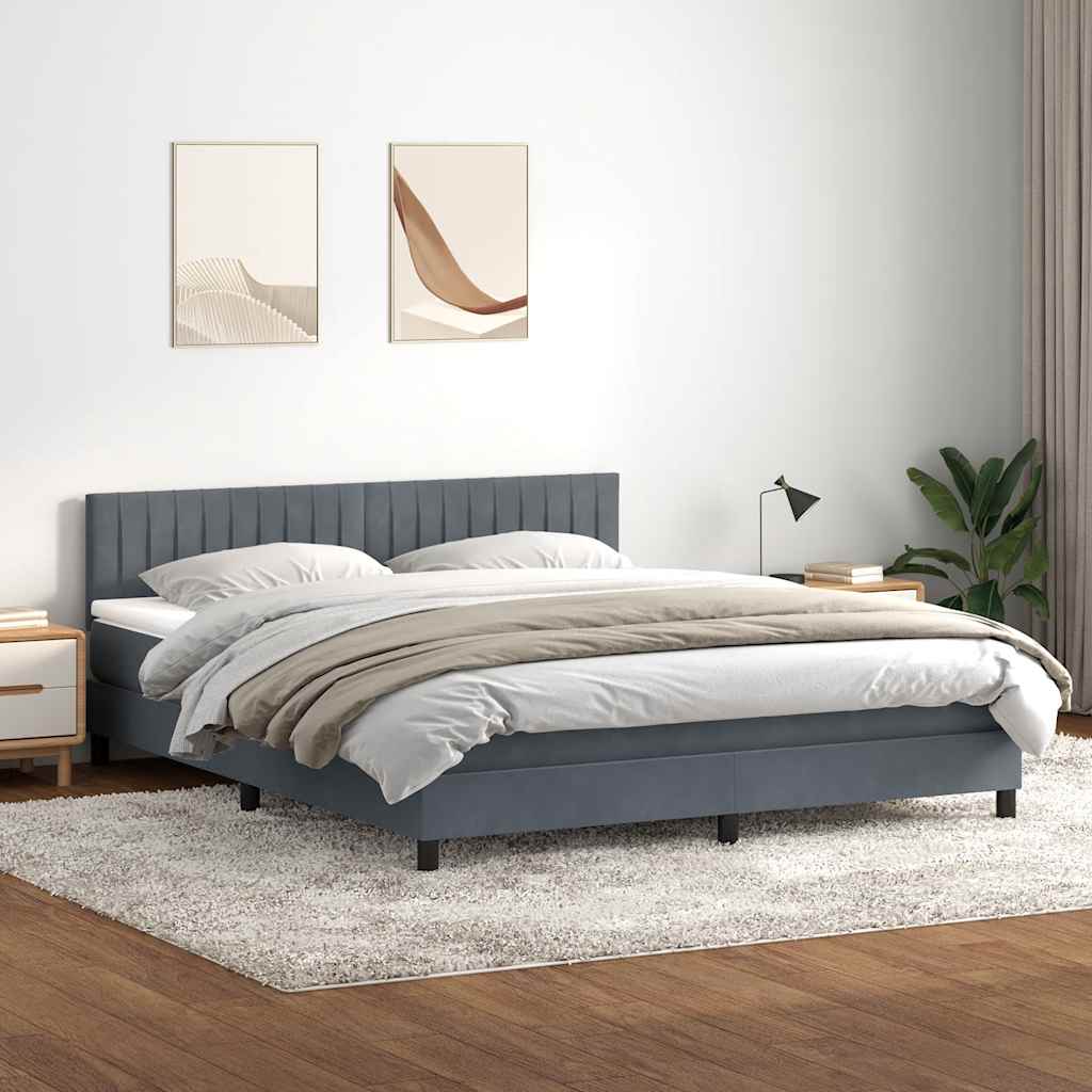 sötétszürke bársony rugós és LED-es ágy matraccal 180x210 cm