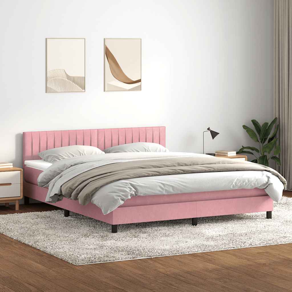 rózsaszín bársony rugós és LED-es ágy matraccal 180x210 cm