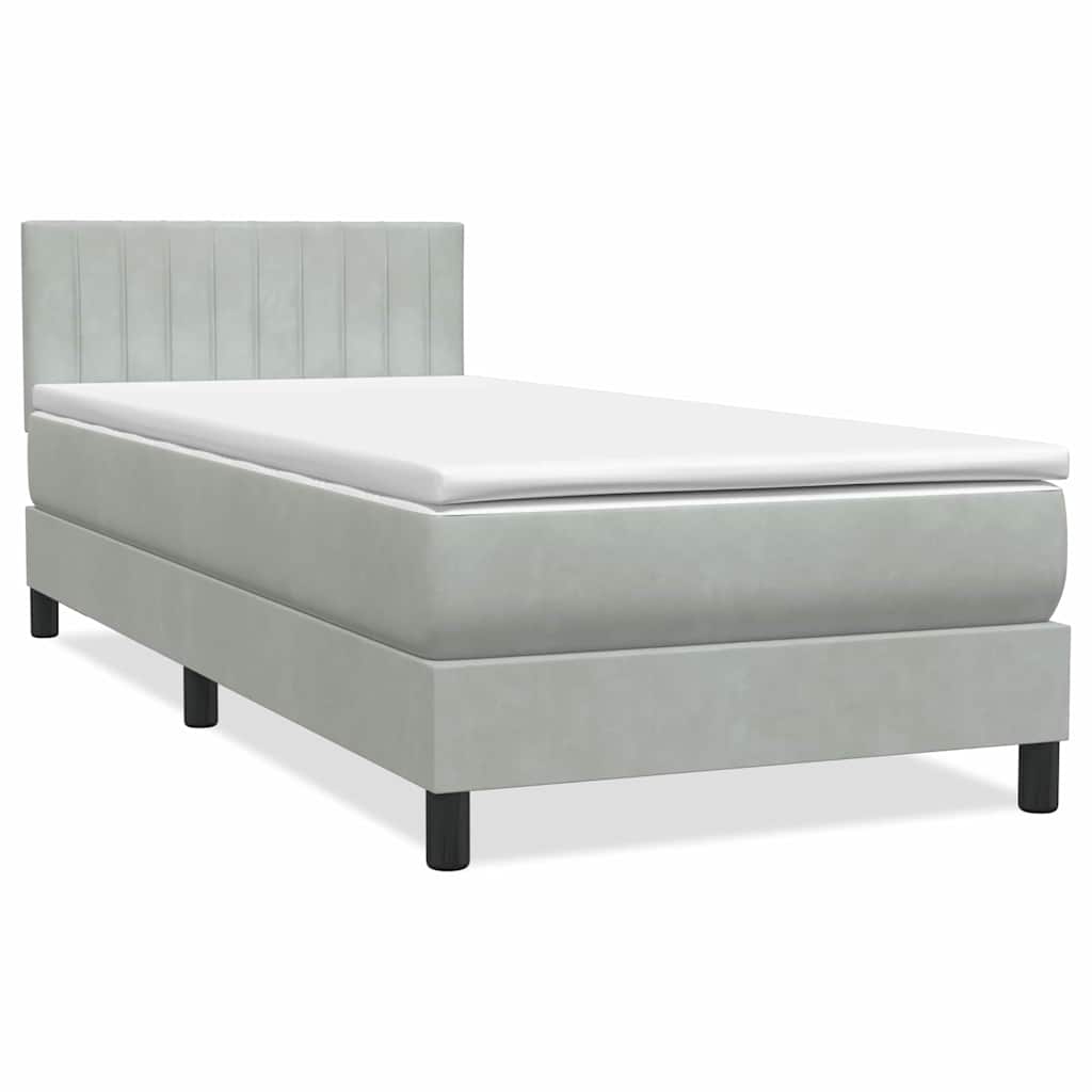 világosszürke bársony rugós és LED-es ágy matraccal 80x220 cm