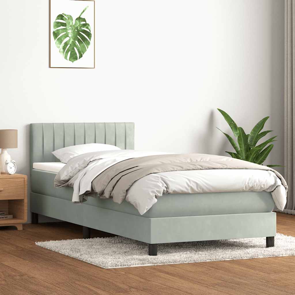 világosszürke bársony rugós és LED-es ágy matraccal 80x220 cm