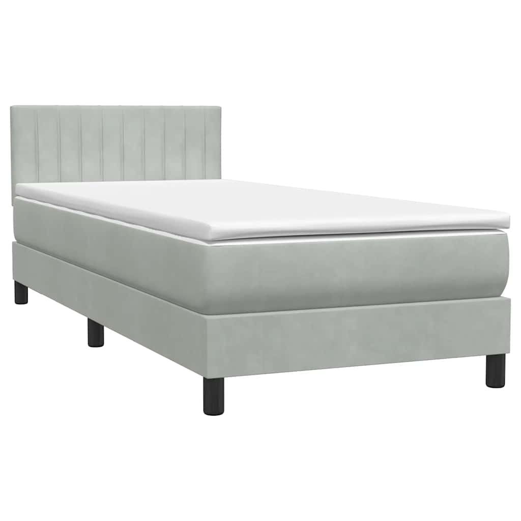 világosszürke bársony rugós és LED-es ágy matraccal 80x220 cm