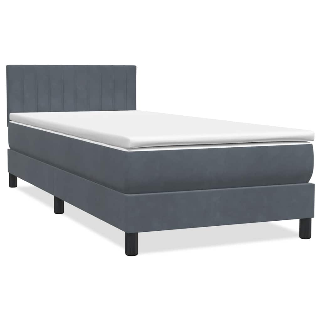 sötétszürke bársony rugós és LED-es ágy matraccal 80x220 cm