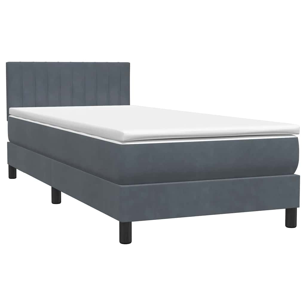 sötétszürke bársony rugós és LED-es ágy matraccal 80x220 cm