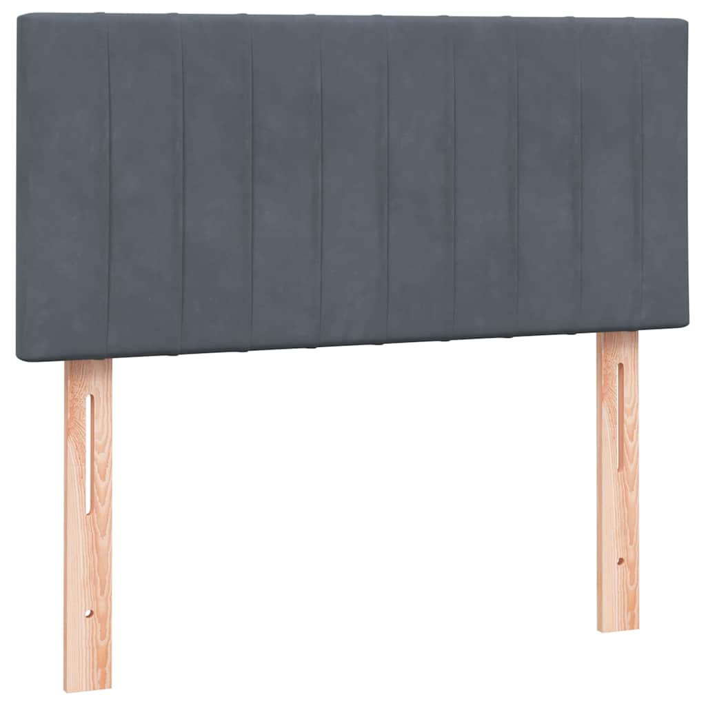 sötétszürke bársony rugós és LED-es ágy matraccal 80x220 cm