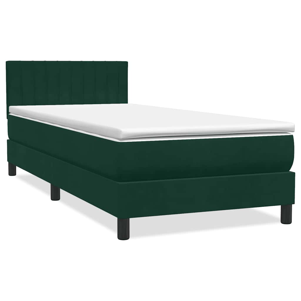 sötétzöld bársony rugós és LED-es ágy matraccal 80x220 cm