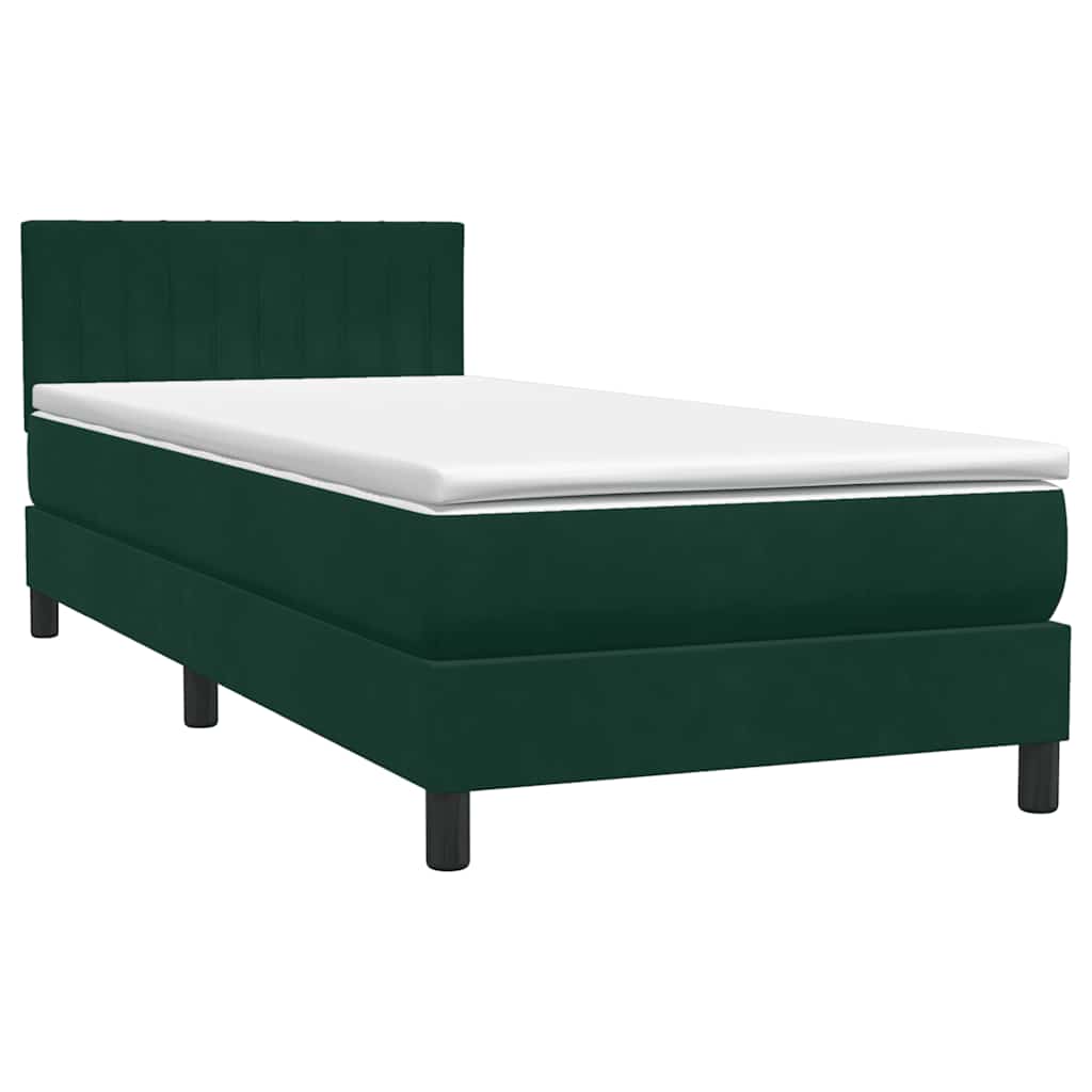 sötétzöld bársony rugós és LED-es ágy matraccal 80x220 cm
