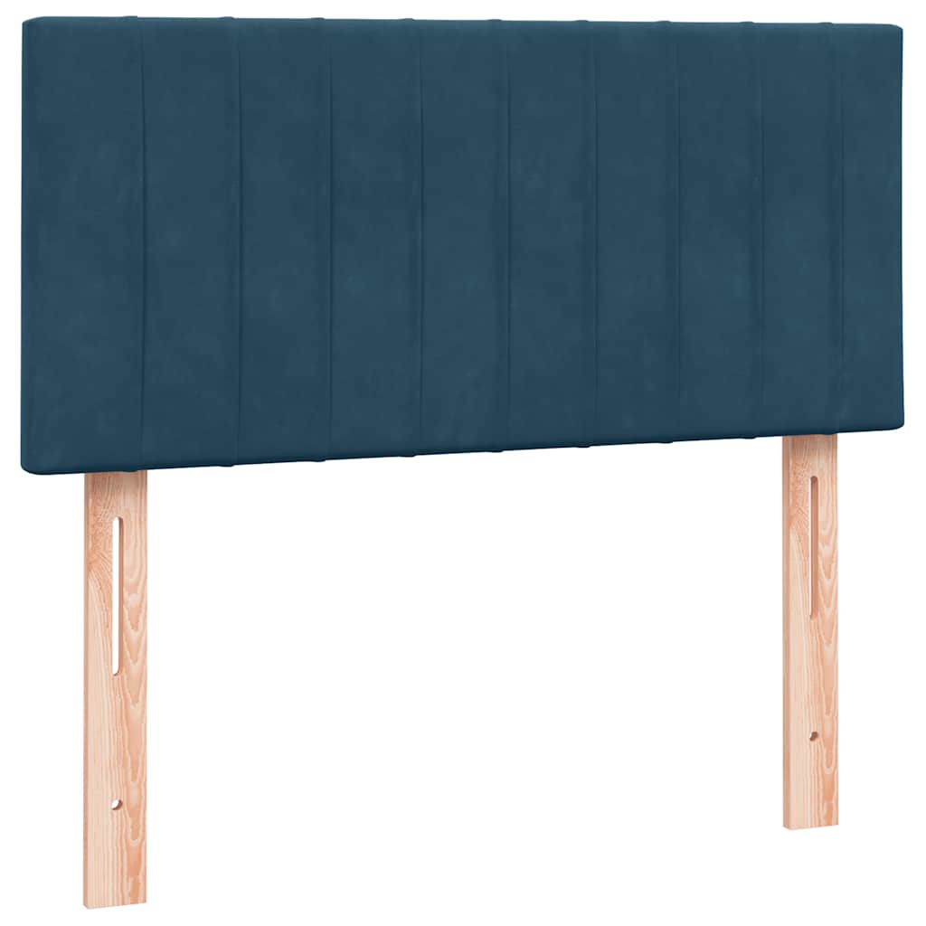 sötétkék bársony rugós és LED-es ágy matraccal 80x220 cm