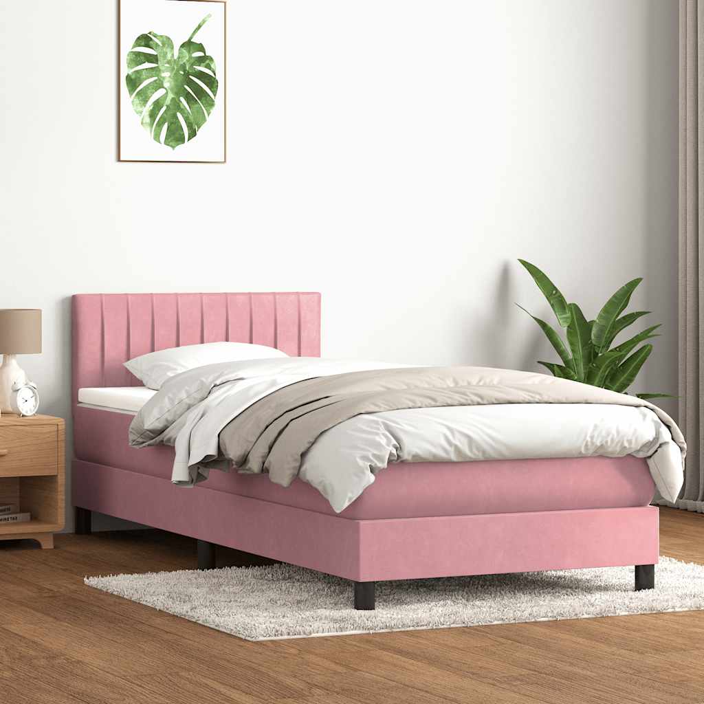 rózsaszín bársony rugós és LED-es ágy matraccal 80x220 cm