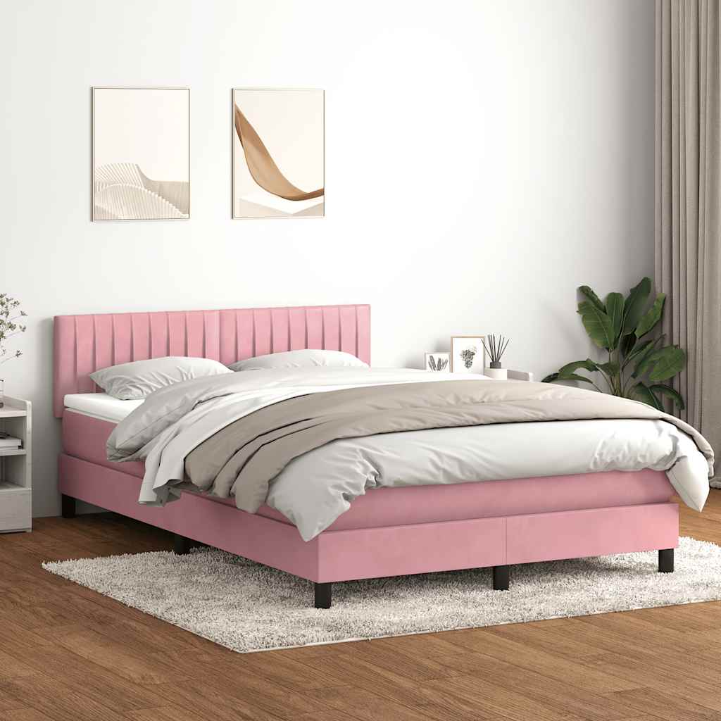 rózsaszín bársony rugós és LED-es ágy matraccal 140x220 cm