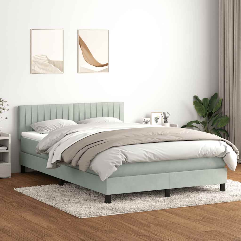 világosszürke bársony rugós és LED-es ágy matraccal 160x220 cm